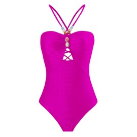 IMEKIS Swimsuit with Cover up Set for Women 2024: Trendy 2 Piece Vacation Outfits Tropical Swimwear One Piece Bathing Suit with Matching Sarong Set Bikini Coverups Monokini Beachwear Hot Pink X-Large