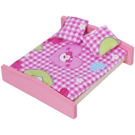 POFET Wooden Pink Bedroom Playset Pretend Play Doll House Furniture Set Realistic Miniature Display Model Figures Bed Wardrobe Dressing Table Crib