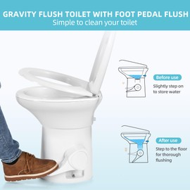 YITAMOTOR RV Toilet with Enamel Bowl, Plastic Toilet Body, Pedal Flush, Gravity Flush Toilet High Profile with Hand Sprayer for Motorhome Caravan Car Travel