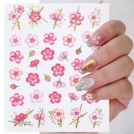 6 Sheets Colorful Flower Nail Art Adhesive Sticker 3D Self-Adhesive Nail Decals Art Design Holographic Tulip Nail Art Sticker Decoration for Women Manicure Tips Acrylic Nails DIY Nails Art Supplies