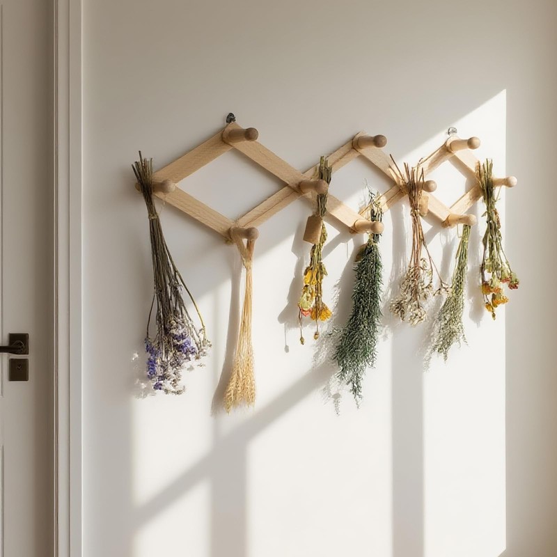 Tnstbiee Rustic Adjustable Hanging Herb Drying Rack-Holds 10 Bouquets, Space-Saving