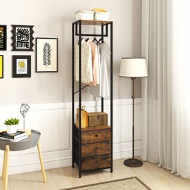 YMYNY Garment Rack, Clothes Rack with Drawers, Freestanding Tall Closet Organizer with 3 Fabric Drawers, Clothes Stand for Hanging Shirts, Coat,15.35" L×11.41" W×70.47" H, Rustic Brown UHGR001H