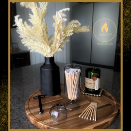 Removable Dome Top Glass Matches Cloche | Includes Color Extra Long Fireplace Matches & Striker Strip!!! | Decorative Match Holder Jar for Candles Set Display