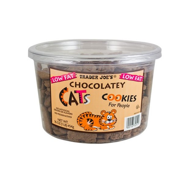Trader Joe's Low Fat Chocolatey Cats Cookies for People - 1 lb (16 oz) Tub