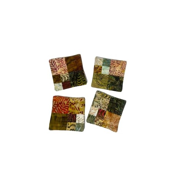 Batik Quilted Fabric Coasters with Earth Tone Patchwork