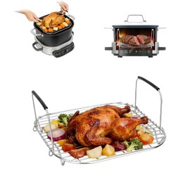 Roast and Steamer Rack Compatible with Ninja Foodi Possible Cooker MC1101 Slow Cooker Crock Stainless Steel Rack Accessories with Silicone-coated Handles