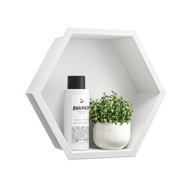 Bernkot Hexagon Shower Niche, 304Stainless Steel Wall Niche for Bathroom Storage and Decoration, No Tile Needed (Matte White)