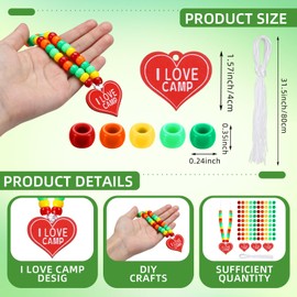 Quelay 24 Sets Camp Necklace Craft Camping Party Favors I Love Camp Beaded Necklace Craft Kit Colorful Travel Camping Beads Bulk for Birthday Classroom School Rewards Supplies