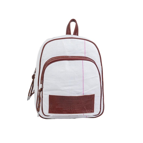 Ofelia Market Sostenible FRACKING DESIGN | Loma Campana Backpack - White/Brown Design for Trendy Adventures Color Suela y Blanco | 25 cm x 30 cm x 5 cm
