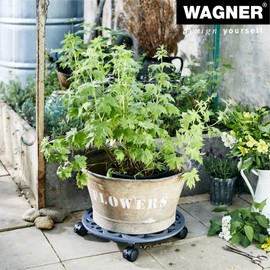 Wagner Plant Caddy Bubble - Ø 14.96 x 2.56 in - Flower Caddy for Indoor + Outdoor use, Plant Stand Made of cast Iron, Slate Grey, with 2 Breaks, Load Capacity 165 lbs - 64-0920