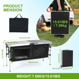 Unbranded Folding Camping Table with Storage, Solar Panel & USB/Type-C Charging Ports
