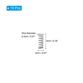 PATIKIL Compression Spring, 0.3mm Wire Dia x 2mm OD x 5mm L, 10 Pcs 304 Stainless Steel Mechanical Extension Small Springs Pen Springs Assortment Kit for Shop and Home Repairs