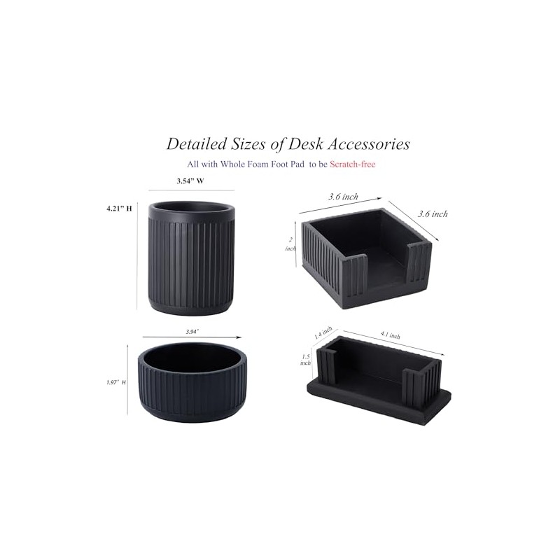 Set of 4 Modern Concrete Desk Accessories for Office Decor