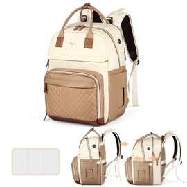 Extra Large Diaper Bag for 2 Kids, Diaper Bag Backpack, Twin Diaper Bag 25-37L Expandable with Changing Pad and Earphone Hole, Apricot & Black - Color: Beige