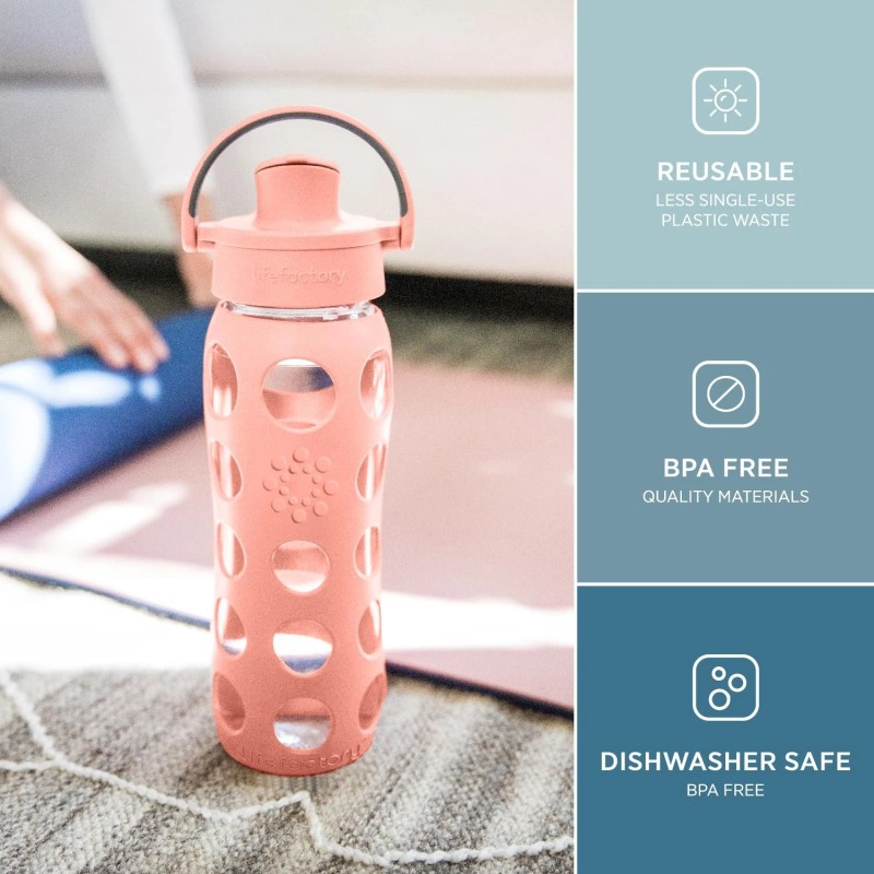 Lifefactory 22Oz Glass Water Bottle With Active Flip Cap And