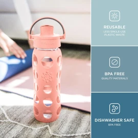 Lifefactory 22Oz Glass Water Bottle With Active Flip Cap And Silicone Sleeve