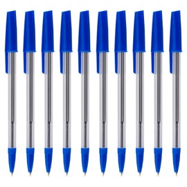 Essential Arts Blue Ink Ballpoint Pens Pack of 50 Medium Point Ball Biro Pen with Comfort Grip - Office, School and Business Supplies