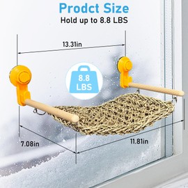 VCEPJH Bearded Dragon Hammock, Reptile Window Perch Natural Seagrass Gecko Climbing Tank Accessories Lizard Lounger Bed with Powerful Suction Cups Bearded Dragon Toys for Chameleon Basking (30*18cm)