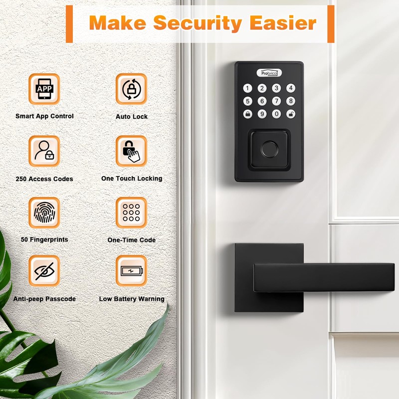 Probrico Keyless Entry Door Lock with Handle, Smart Locks for