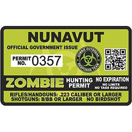 Nunavut Zombie Hunting Permit - Hunter Response Team Unit 4" Outbreak Sticker
