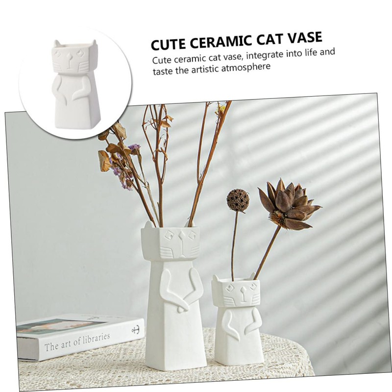 Ipetboom 1PC Adorable Ceramic Cat Vase Decor European Style Household