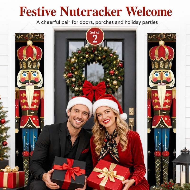 Nutcracker Outdoor Christmas Decorations Banner, for Xmas Party Door Decor