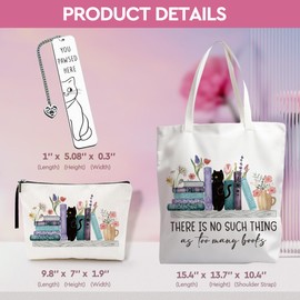 QIMIUTB There is No Such Things as Too Many Books,Canvas Tote Bag for Women,Tote bag for Women Birthday Friends with Book Marks and Makeup bag-6
