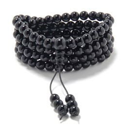 Stretchy Mala Wrist Wrap Bracelet with 108 Healing Mala Prayer Beads (Black Agate)