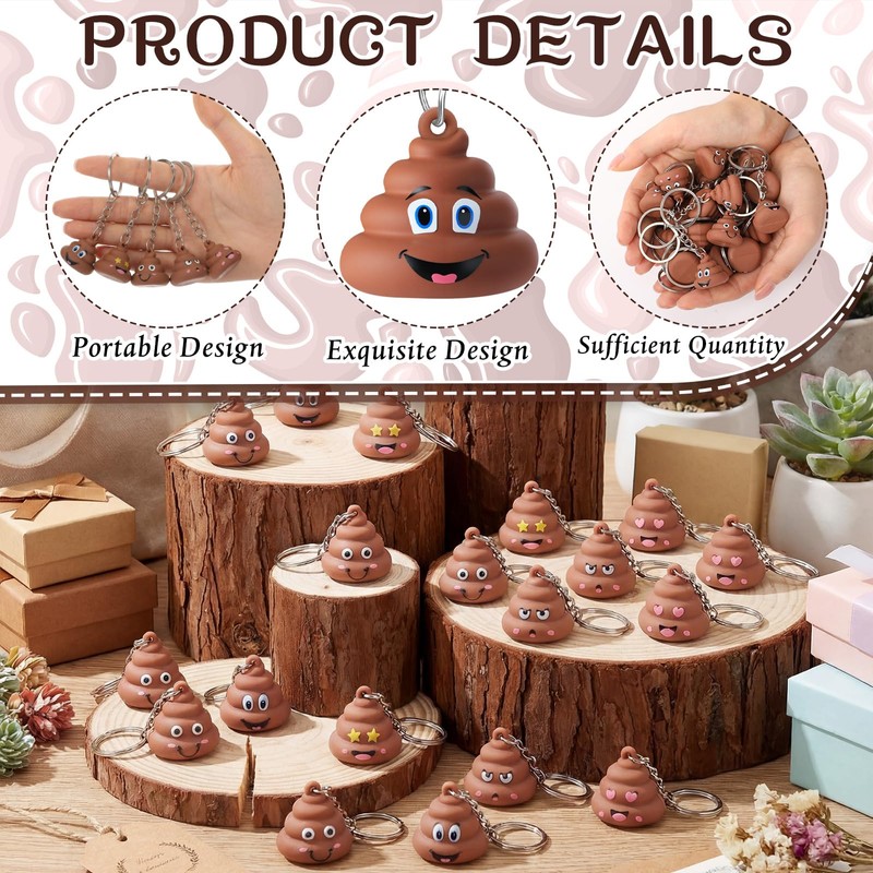 JellyArch 50 Pcs Mini Poop Keychains Bulk Tiny Fake Poop