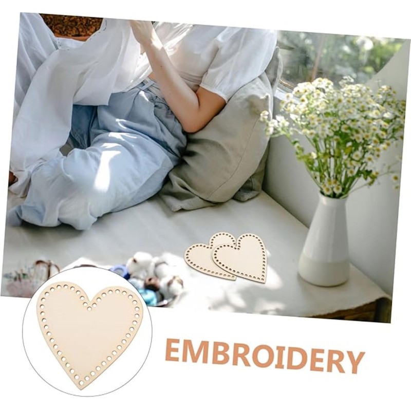 5 PCS Heart-Shaped Wooden Crochet Basket Bottoms, DIY Craft Basket