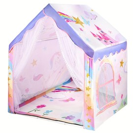 Space Tent With Mat & LED Star Lights, Boys And Girls Play Tent Indoor And Outdoor Games, Play House With Windows 47" X40" X 50" - Color: Pinkish purple