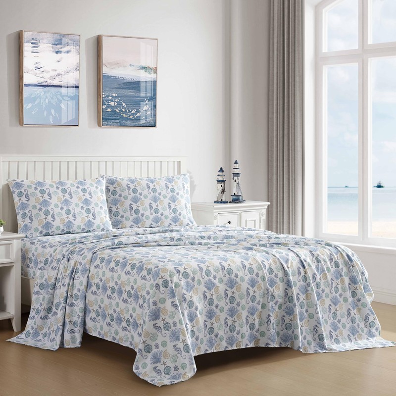 Beatrice Home Fashions Coastal Print Microfiber Sheet Set, Soft, Comfy,