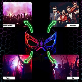 Oybete 2 Pack LED Light Up Glasses For Party Kids Adult Masquerade Mask Space Costume Glow in the Dark Neon Mask,Holiday Accessories,Gifts(Future Glasses)