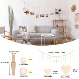 2 Pack Wall Hanging Photo Display, Boho Photo String with Wooden Beads and Clips, Wall Picture Holder Collage Picture Display DIY Hanging Photo Frame Set for Home Office Decoration