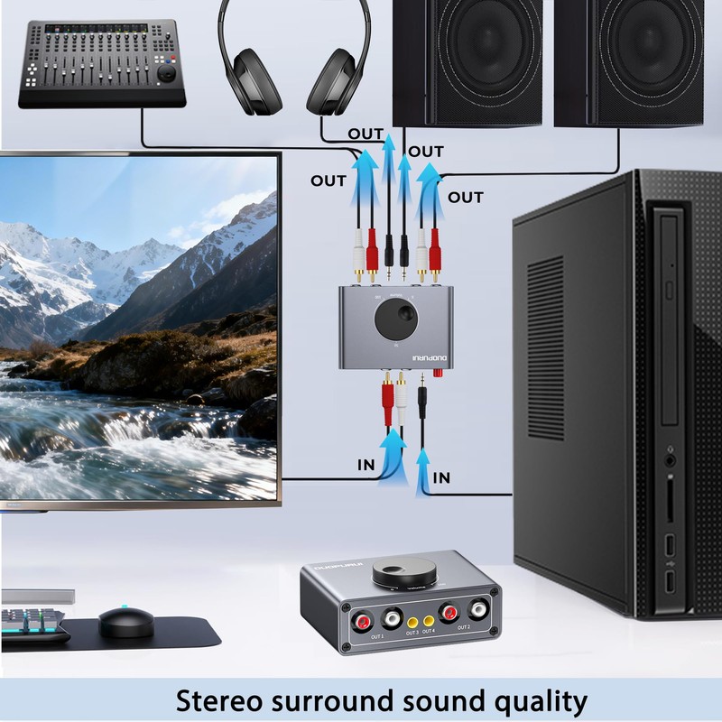 DUOPURUI RCA Stereo Audio Switcher, 2 in 1 Out /