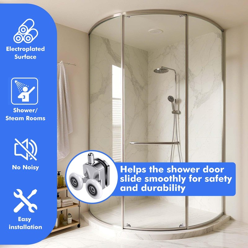 4Pcs Shower Door Rollers, 23mm Shower Rollers for Curved Doors,