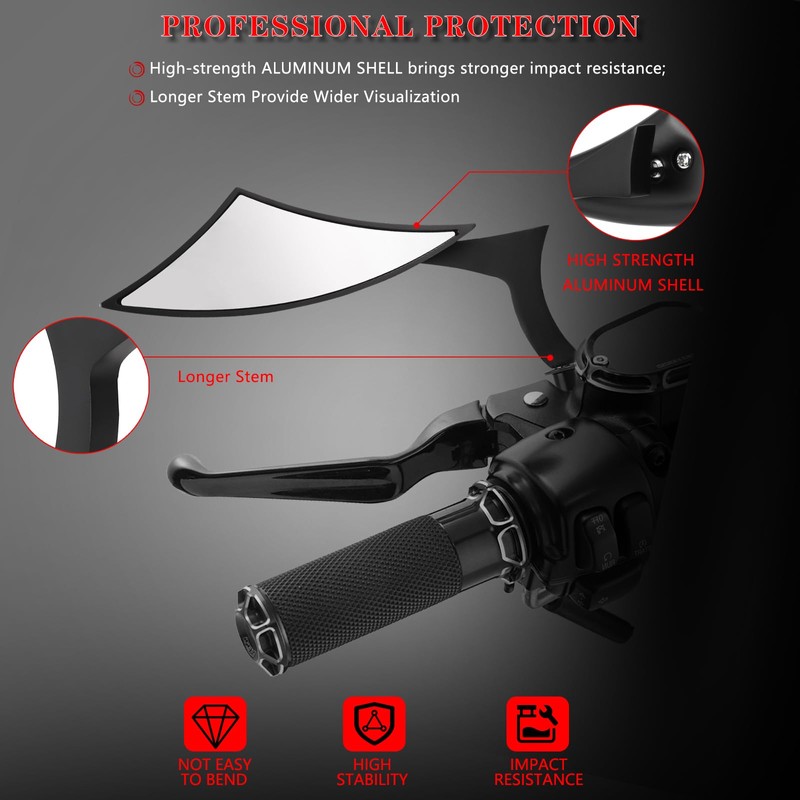 LDJXDADI Black Motorcycle Rear View Mirrors Sportster Side Mirrors for
