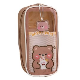 Kawaii Pencil Case Aesthetic for Girls Portable Cute Bear Rabbit Pencil Case for Girls Transparent Large Capacity School Supplies for Teen Girls, a, pencil case