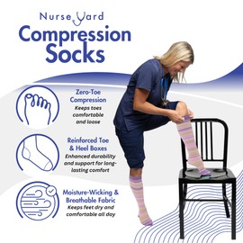 Nurse Yard Compression Socks for Nurses - Women & Men - 20-30mmHg Graduated Compression, Zero-Toe Compression, For Medical Staff, Nursing, Athletic Support Such As Running, Cycling, Hiking - 1 Pair