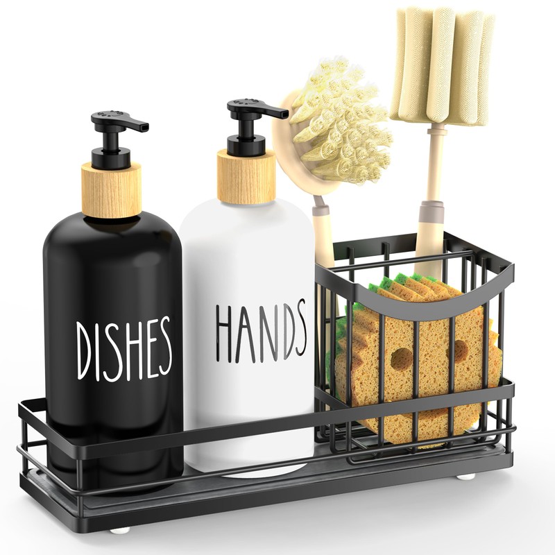 Moforoco Kitchen Dish Soap Dispenser Set, 16OZ Glass Bottle, Hand