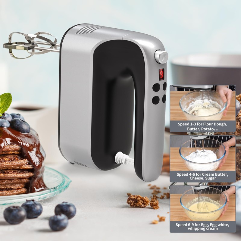 Yomelo 9-Speed Digital Hand Mixer Electric, 400W Powerful DC Motor