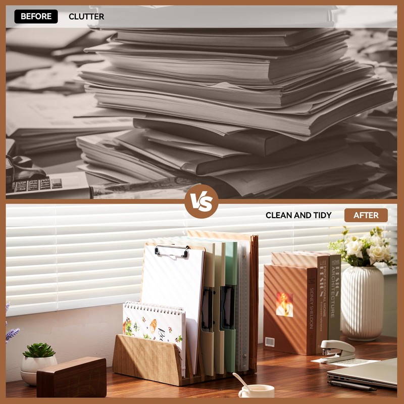 KIRIGEN Wood File Mail Organizer 7 Slots File Paper Holder