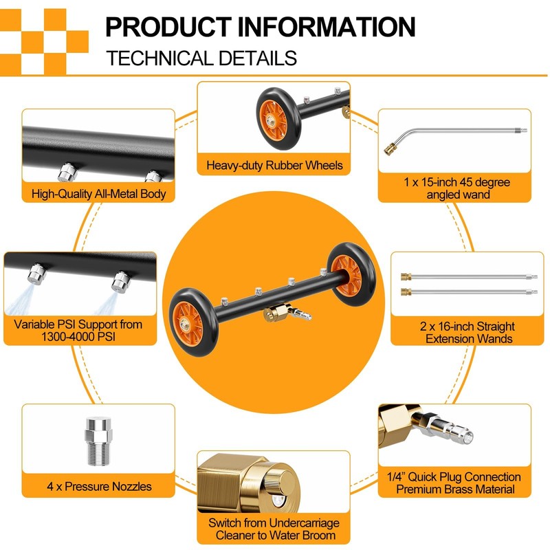 SPECILITE 16 Inch Undercarriage Pressure Washer Attachment for Cold &
