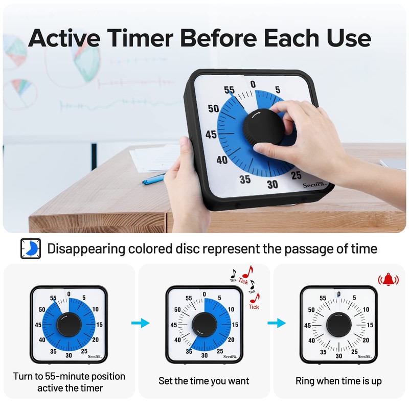 60-Minute Visual Timer, 7.5 Inch Oversize Countdown Timer Clock for