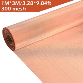 118'' x 39'' Copper Mesh Screen, 300 Mesh Conductive Metal Mesh, 99% Copper Wire Woven Mesh Screen for Grounding RF/EMI/EMF Shielding Faraday Cages Dense Filter
