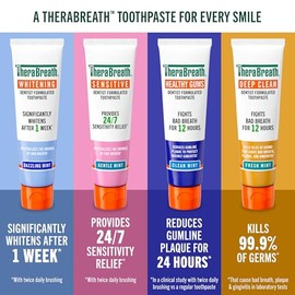 TheraBreath Pasta de dientes Deep Clean, mata el 99.9% de los gérmenes que causan el mal aliento, gingivitis y placa (1), blanqueamiento dental suave 
