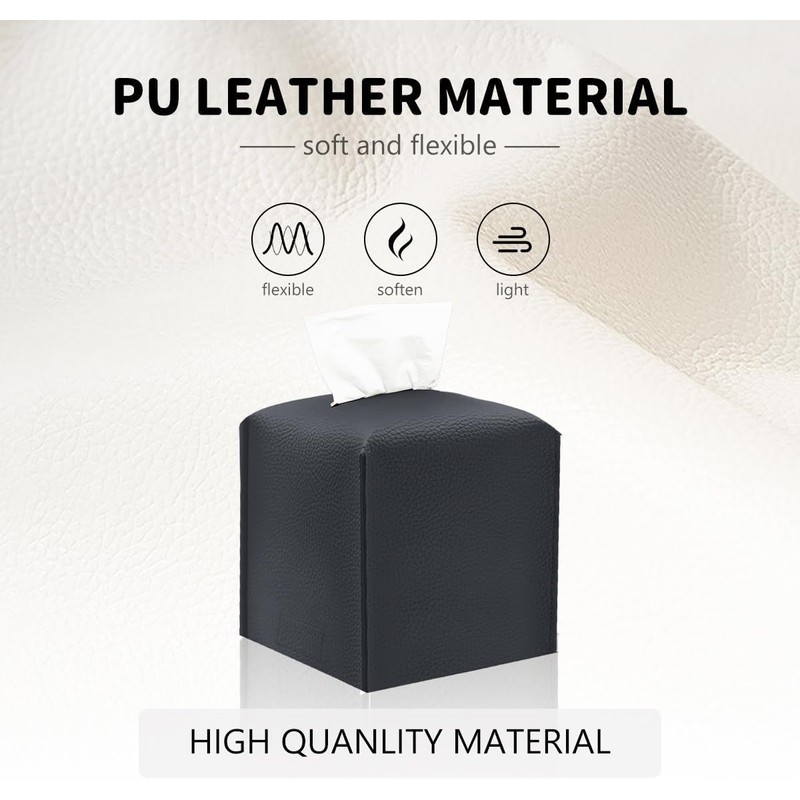 Tissue Box Cover Holder 2 Piece,Square Premium PU Leather Decorative