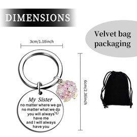 LEEQBCR 1 x Flower Sisters Round Keychain, Inspirational Gift for Girlfriend, Mum and Sister, with black velvet pouch