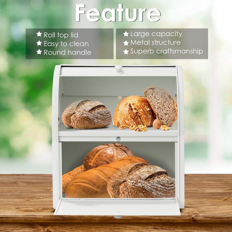 Olebes Bread Box, Metal Bread Box For Kitchen Countertop, Bread