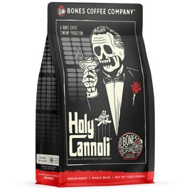 Bones Coffee Company Holy Cannoli, Baked Cannoli Flavored Coffee, Medium Roast Low Acid Arabica Beans Compatible with Auto drip and French Press Coffee Maker, 12 Oz Ground
